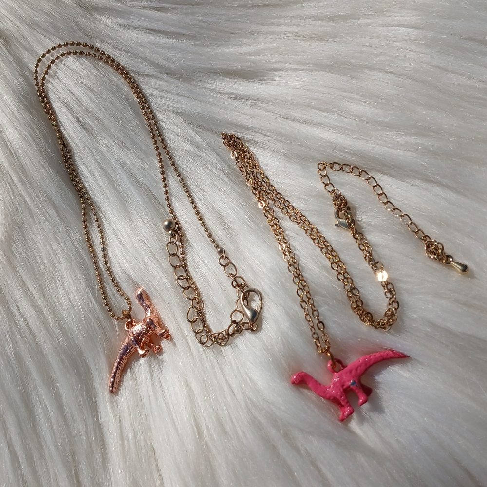 Dinosaur Necklace Set Brontosaurus Fashion Jewelry Lobster Claw Clasp Ball Chain